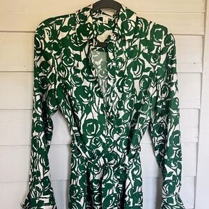 Banana Republic, Green and Cream Floral Shirt Dress, Size Small